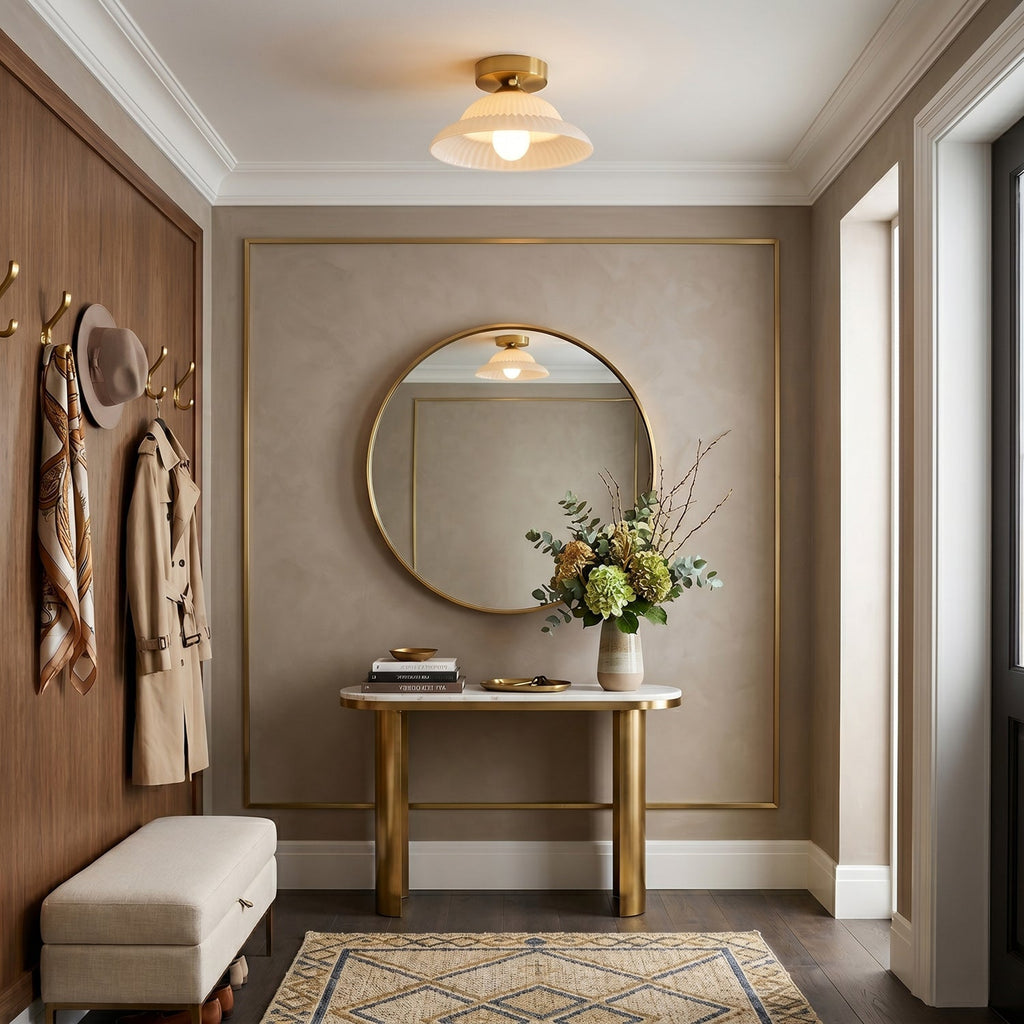 Ribbed Glass Semi-Flush Ceiling Light