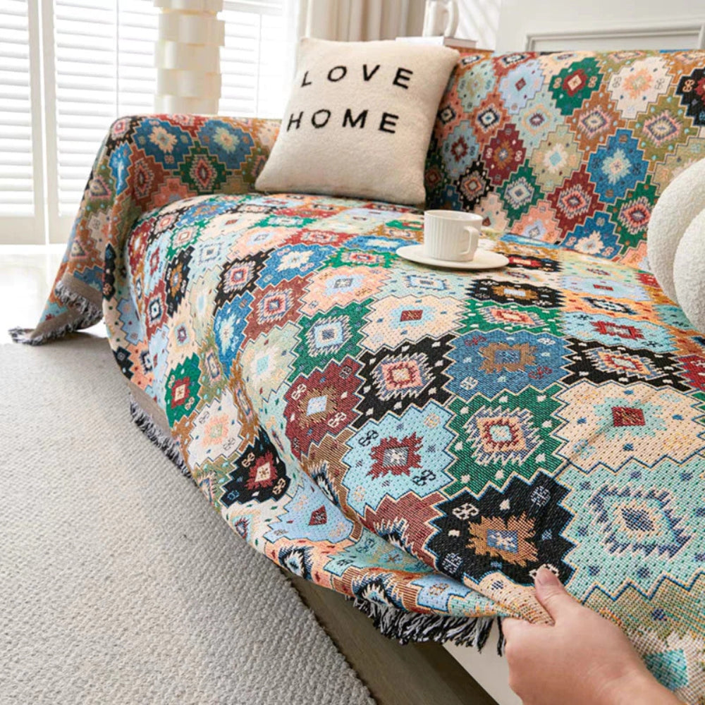 JewelLine: Sofa Cover in Boho Mosaic Style with Vibrant Colors & Versatile Use – for Sofa & Living Room