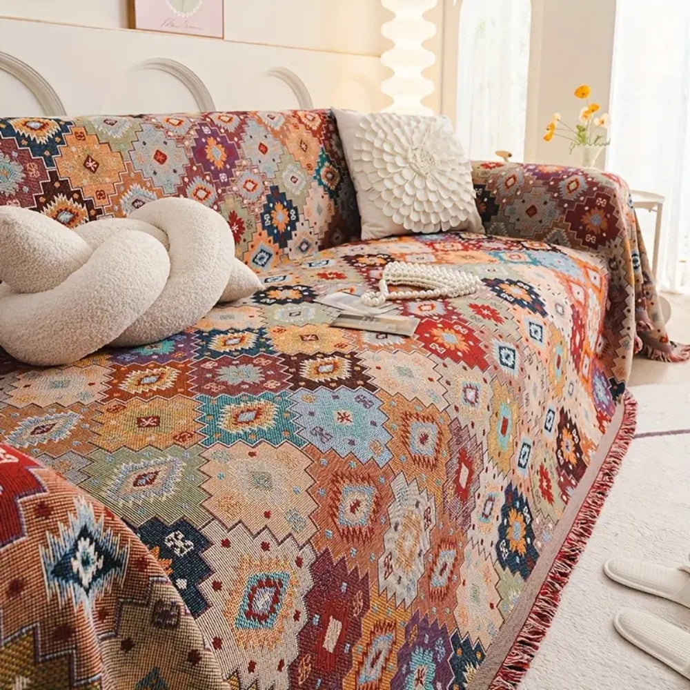 JewelLine: Sofa Cover in Boho Mosaic Style with Vibrant Colors & Versatile Use – for Sofa & Living Room