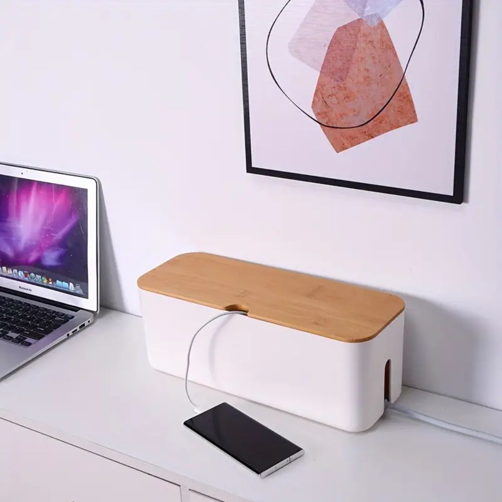CableMaster: Bamboo Cable Box – Stylish, Ventilated & Practical for Desk & TV Stand