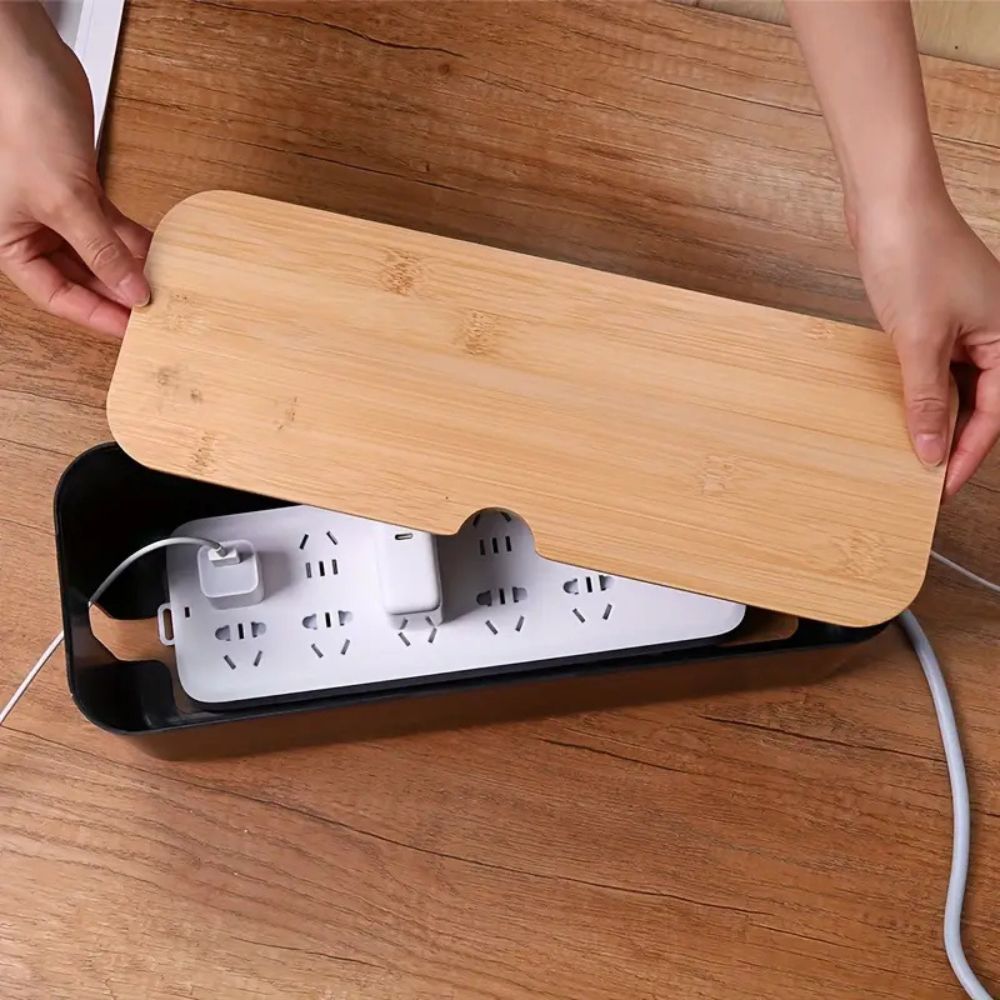 CableMaster: Bamboo Cable Box – Stylish, Ventilated & Practical for Desk & TV Stand