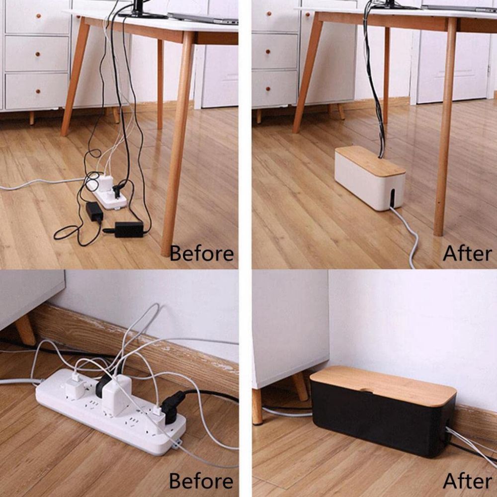 CableMaster: Bamboo Cable Box – Stylish, Ventilated & Practical for Desk & TV Stand