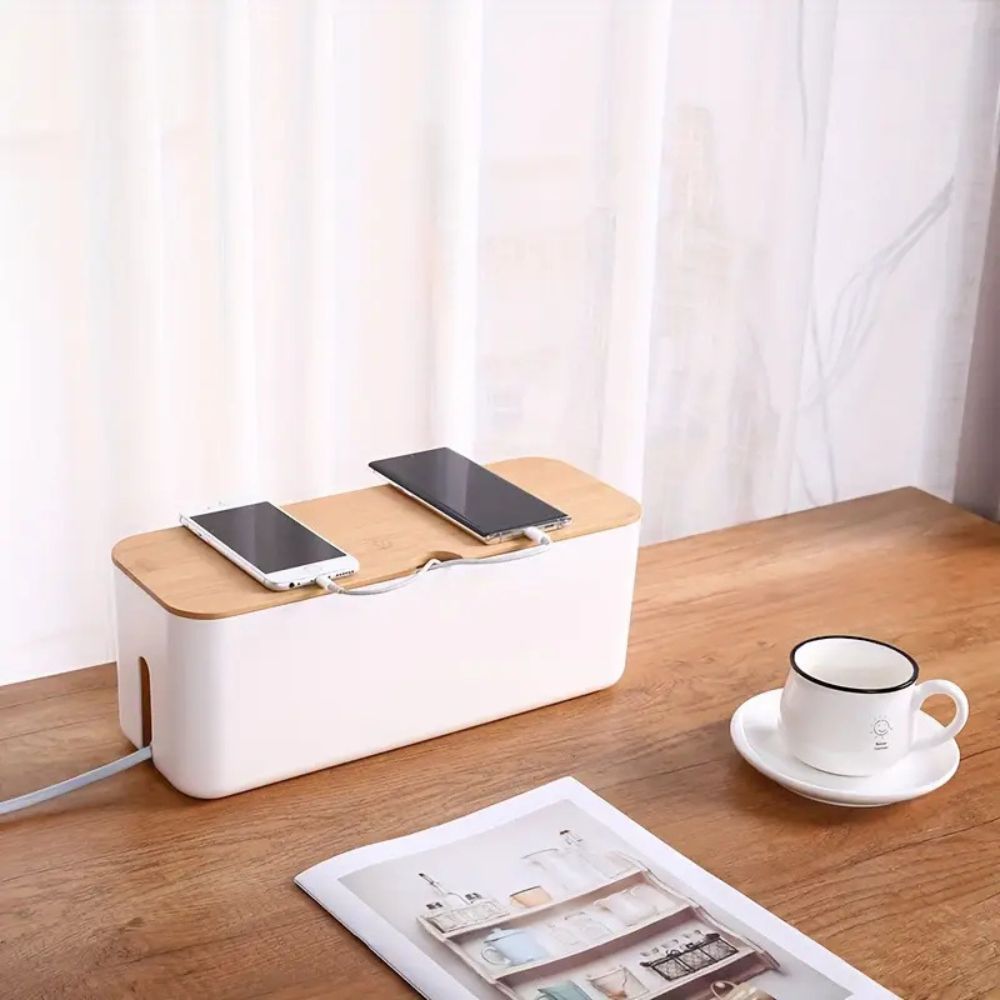 CableMaster: Bamboo Cable Box – Stylish, Ventilated & Practical for Desk & TV Stand