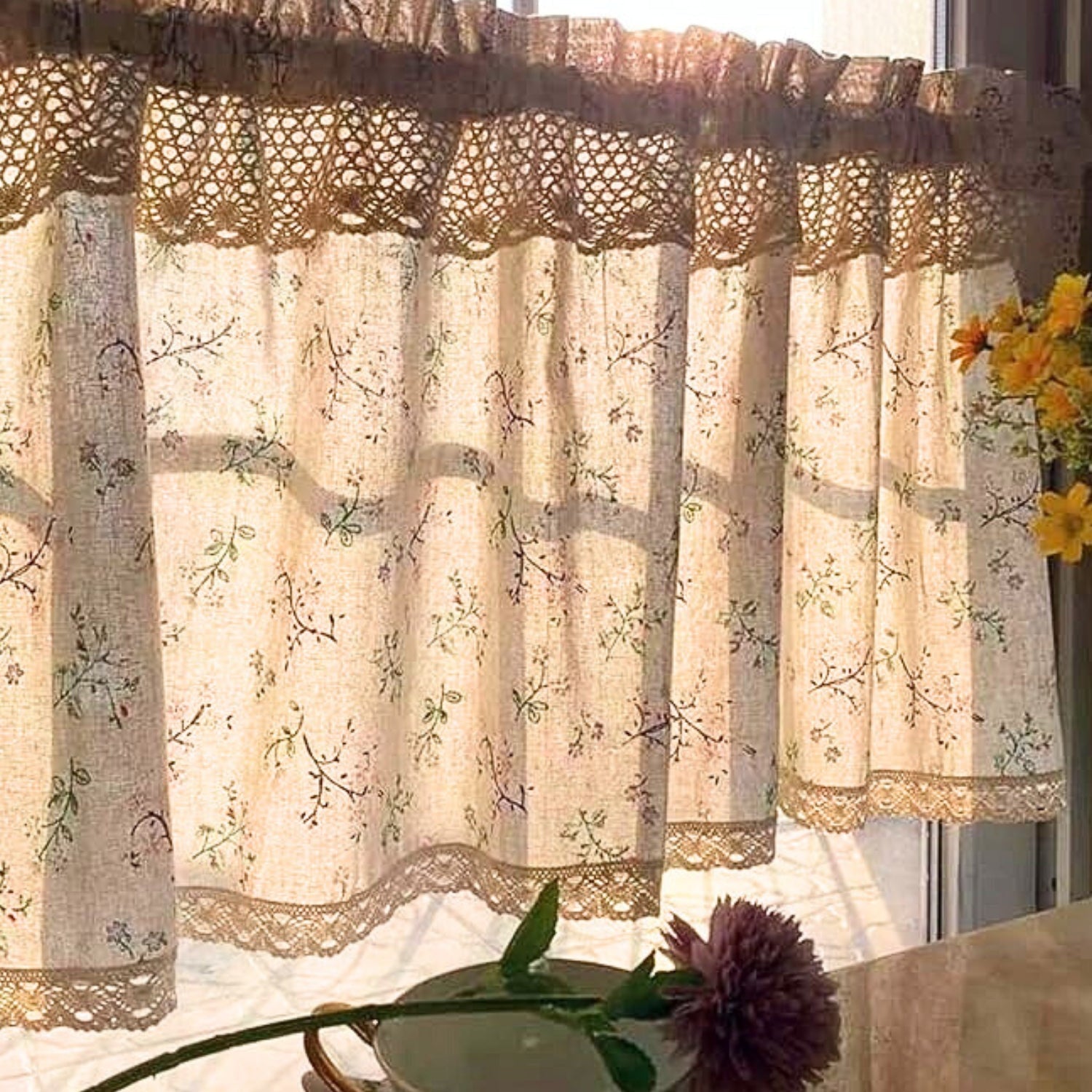 Cabinet Grace: Floral Pattern Curtains – Elegant Café Curtains for Kitchen Windows & Café Décor