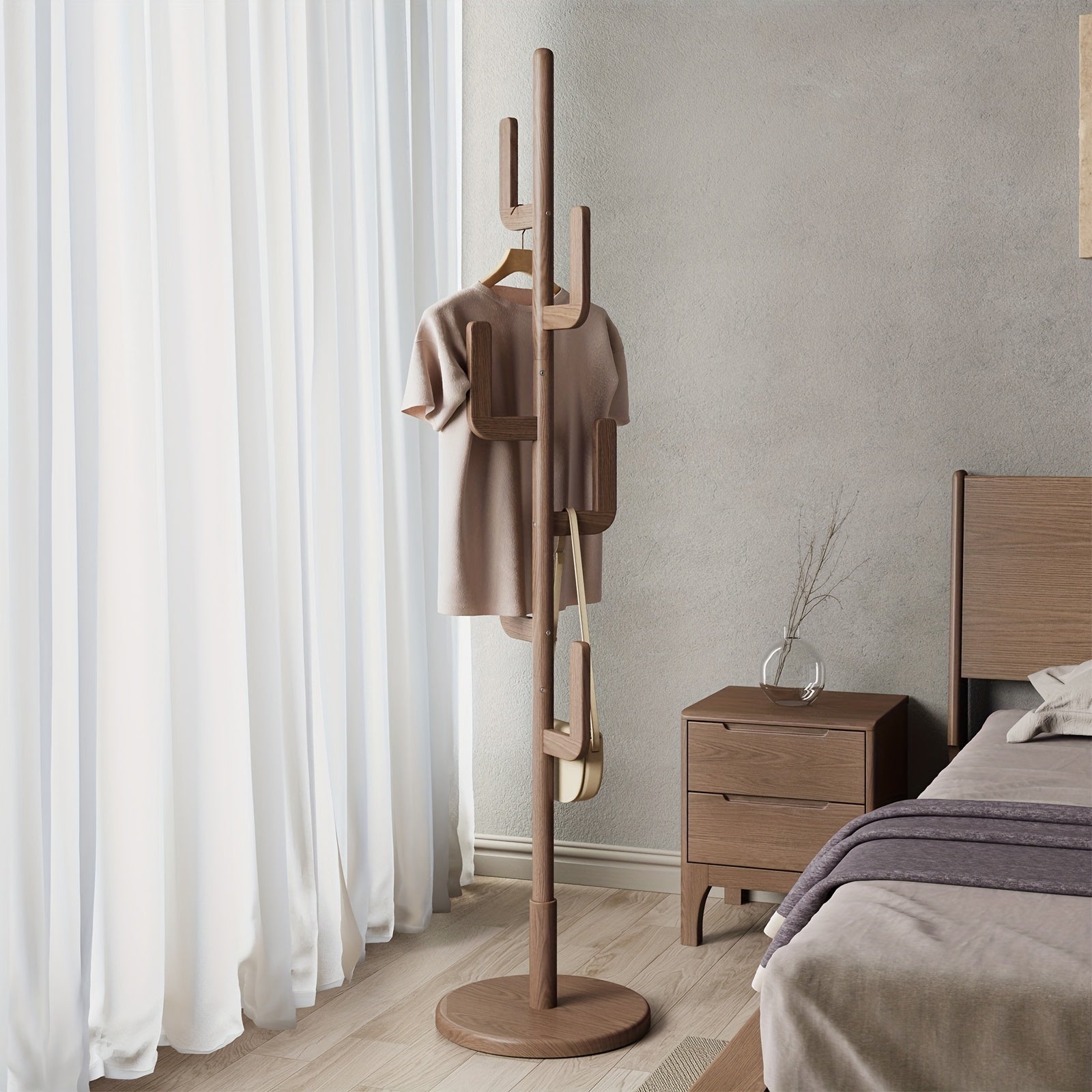 CactusWood: Wooden Coat Rack – modern cactus design, freestanding & multifunctional with adjustable height for jackets & bags