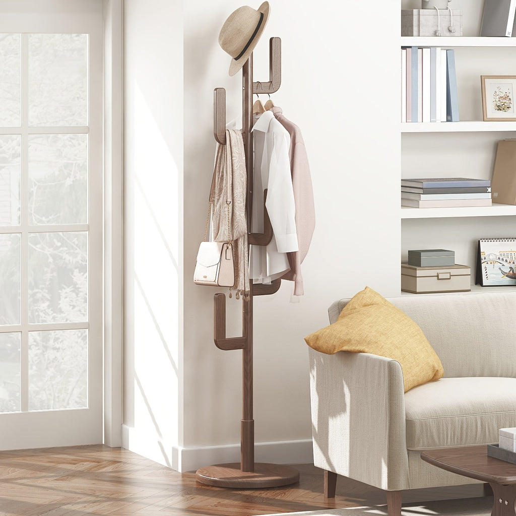 CactusWood: Wooden Coat Rack – modern cactus design, freestanding & multifunctional with adjustable height for jackets & bags