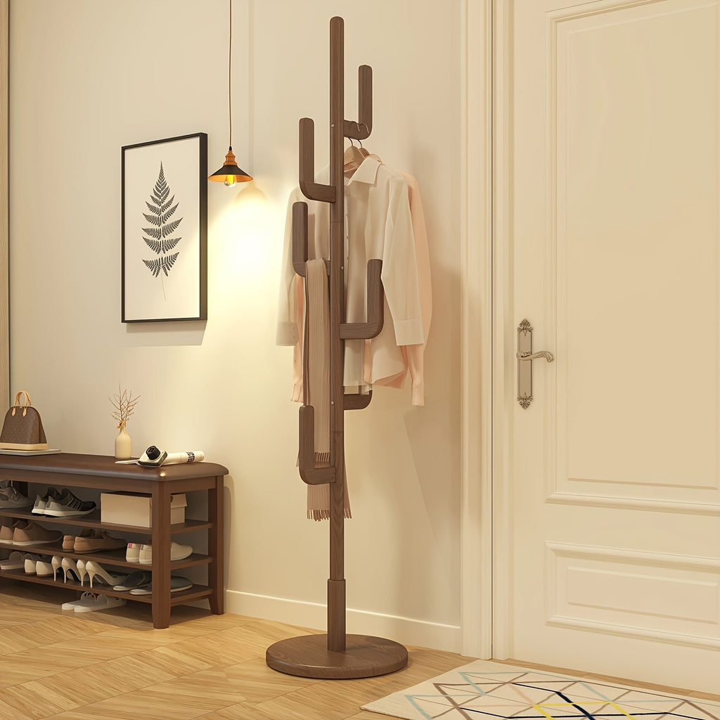 CactusWood: Wooden Coat Rack – modern cactus design, freestanding & multifunctional with adjustable height for jackets & bags