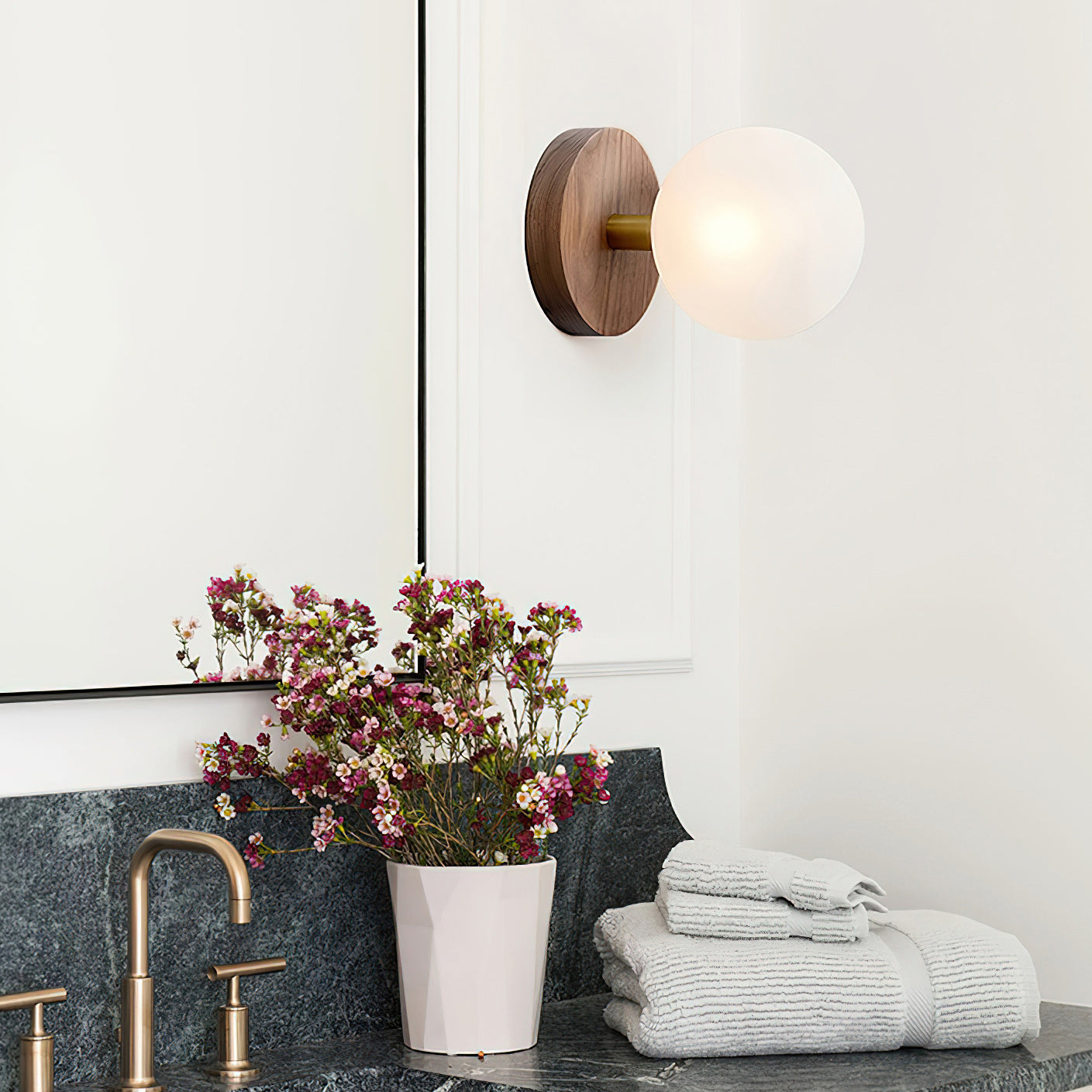 Wood Base Glass Ball Wall Lamp