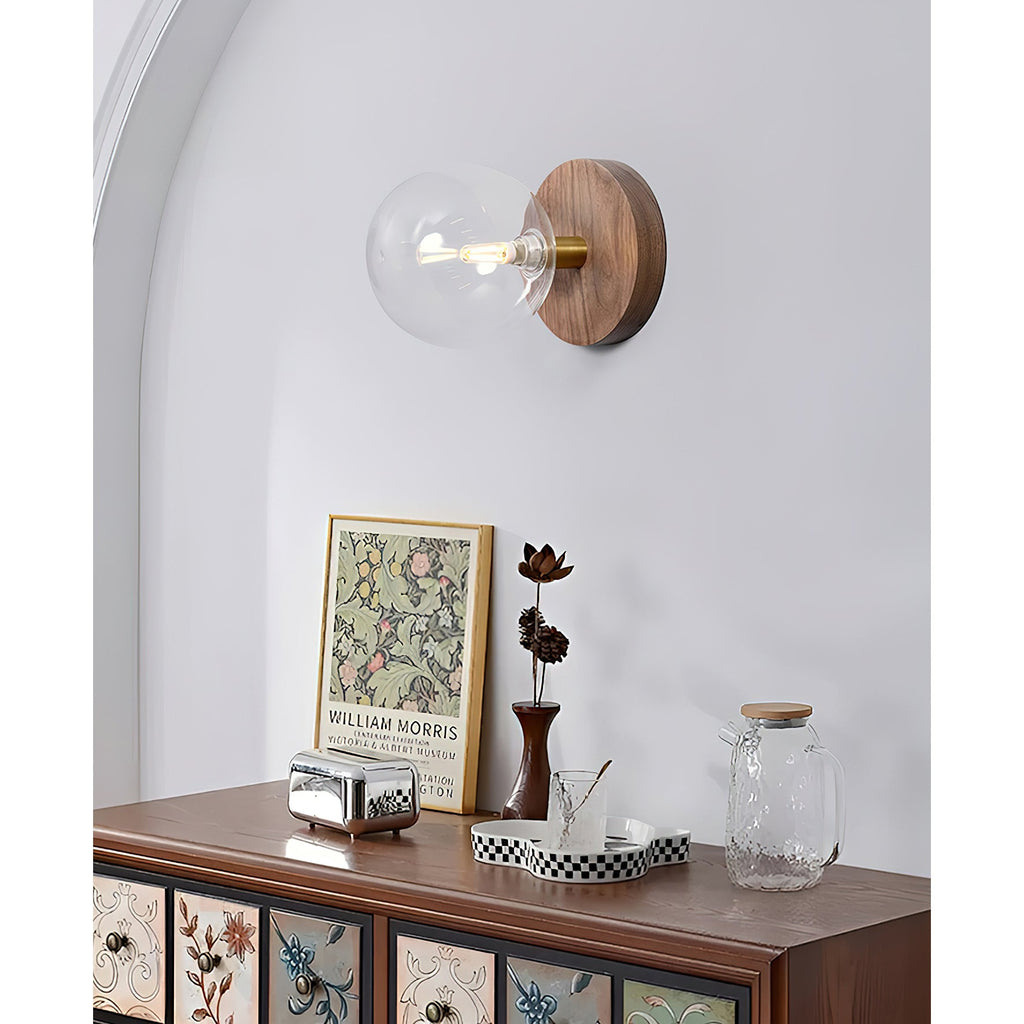 Wood Base Glass Ball Wall Lamp
