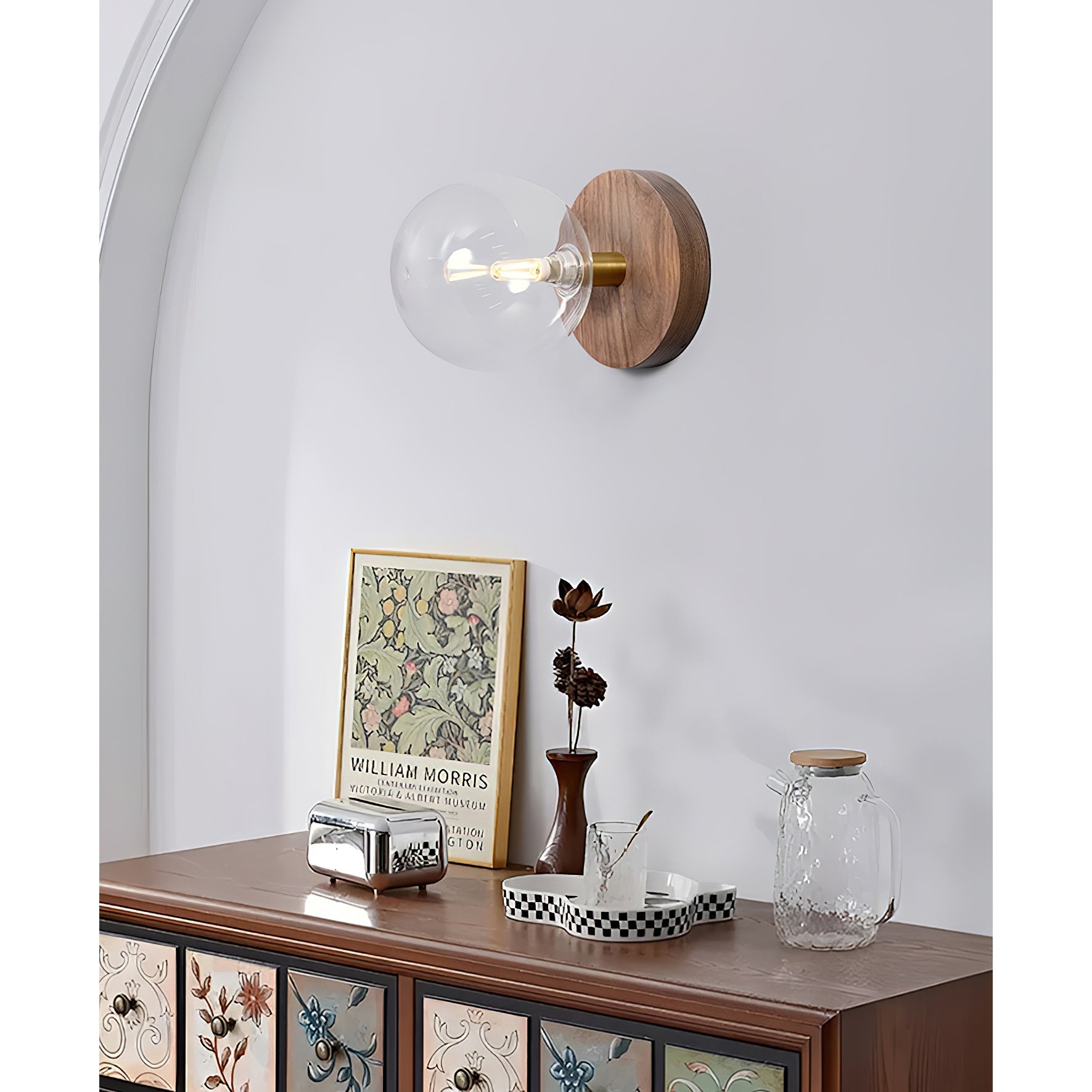 Wood Base Glass Ball Wall Lamp