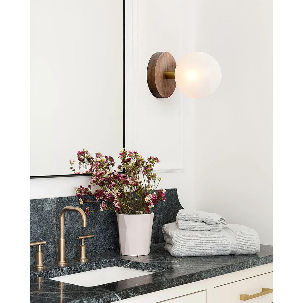 Wood Base Glass Ball Wall Lamp
