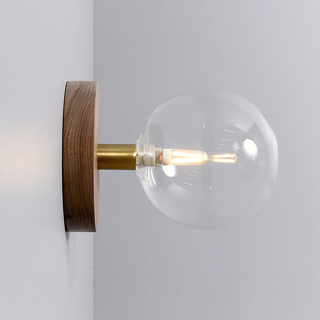 Wood Base Glass Ball Wall Lamp