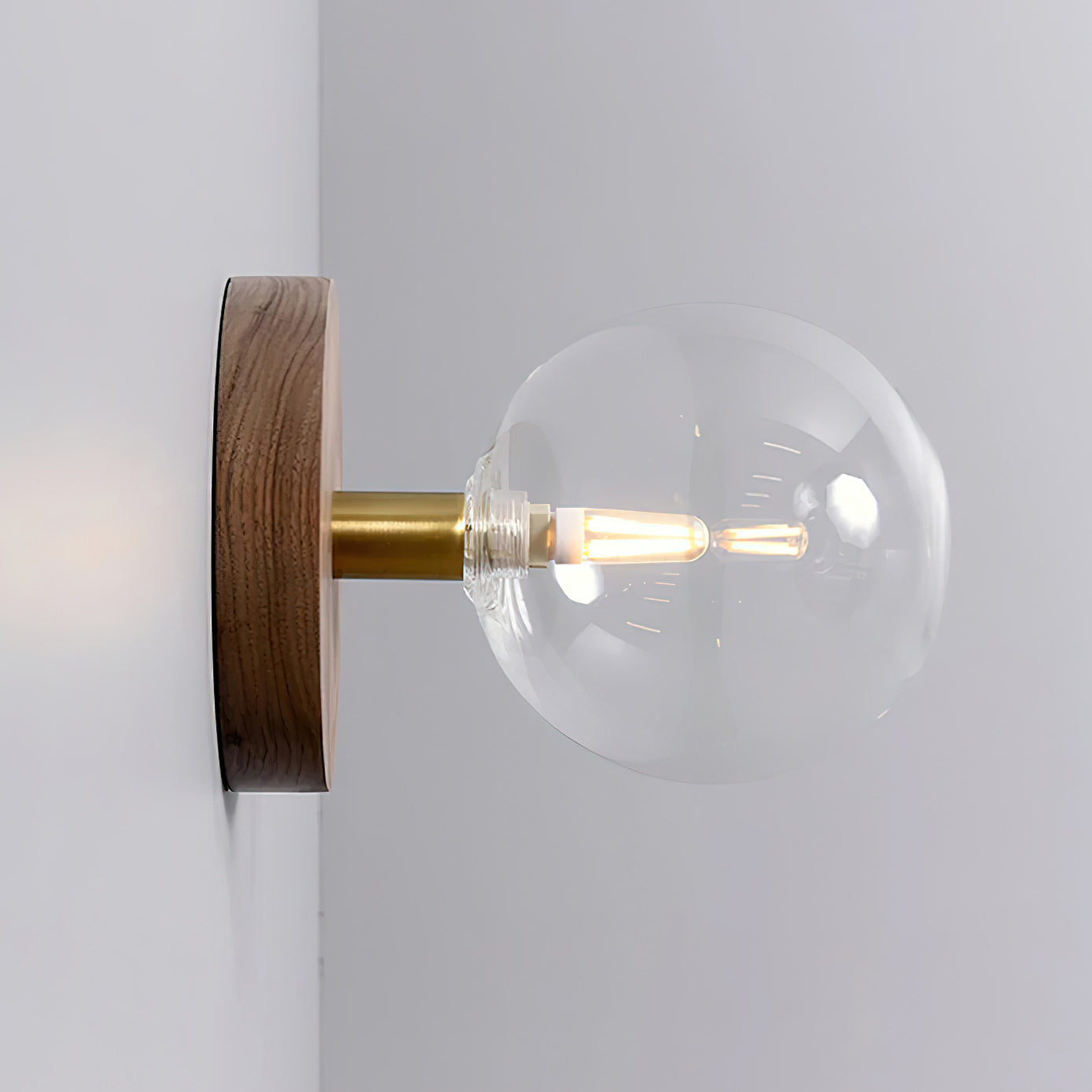Wood Base Glass Ball Wall Lamp