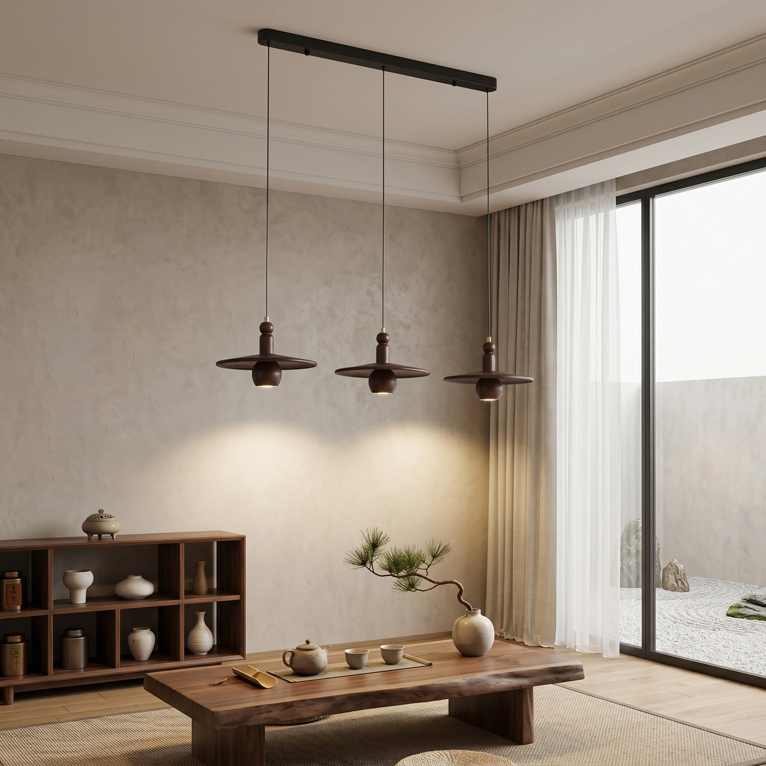 Wood Disc Down-Light Pendant Lamp