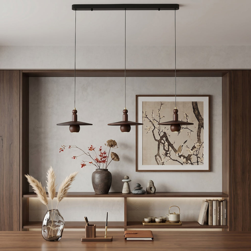 Wood Disc Down-Light Pendant Lamp