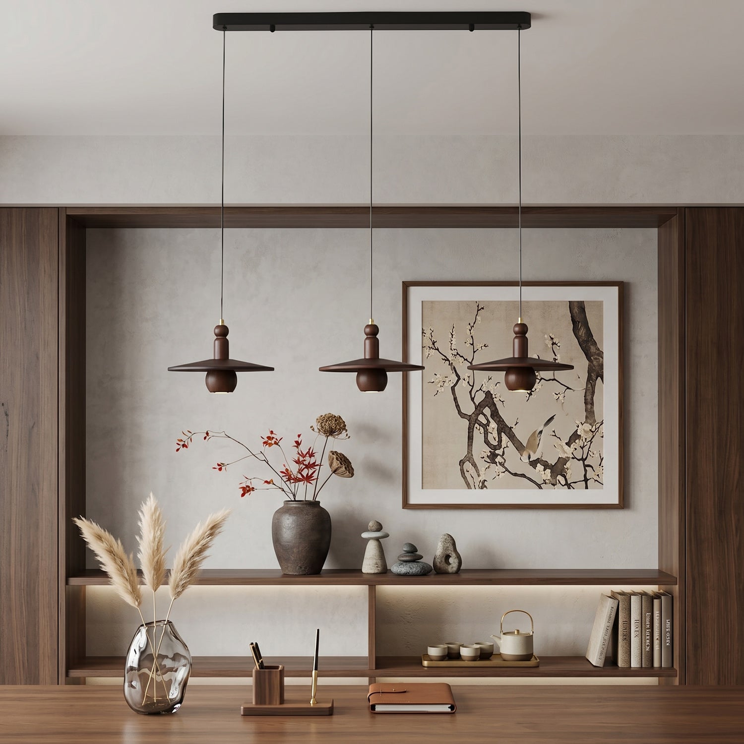 Wood Disc Down-Light Pendant Lamp