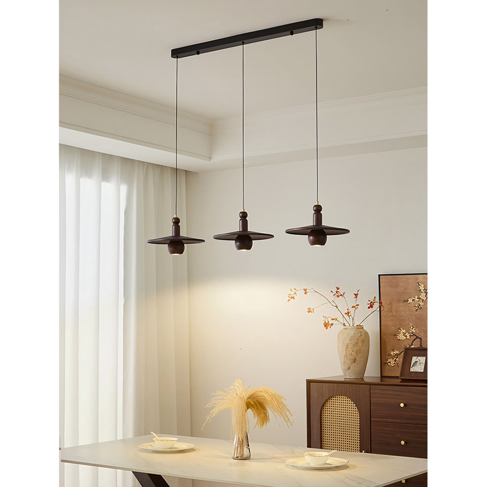 Wood Disc Down-Light Pendant Lamp