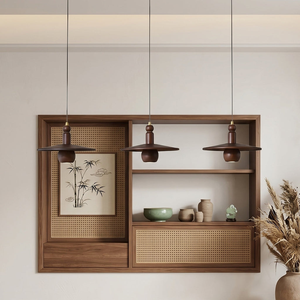 Wood Disc Down-Light Pendant Lamp