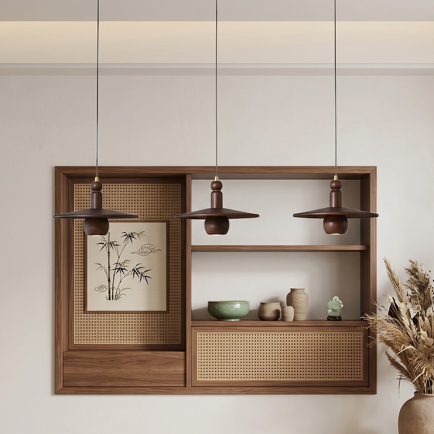 Wood Disc Down-Light Pendant Lamp