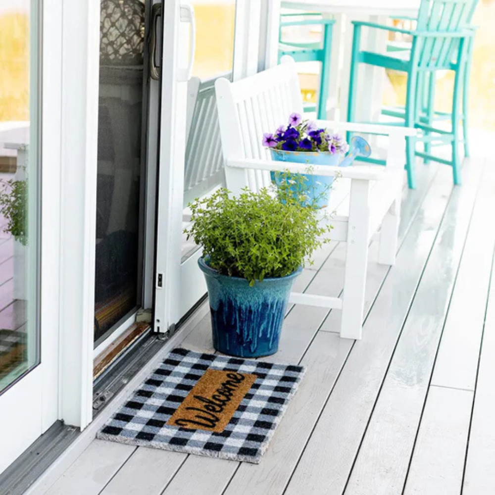 KaroGrüß: decorative doormat – robust, non-slip & classic checkered design for front door & entrance area