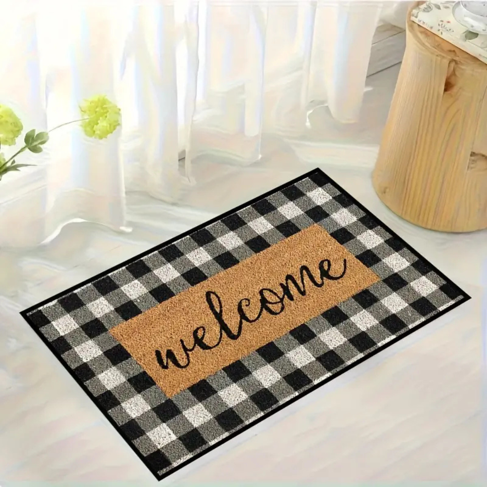 KaroGrüß: decorative doormat – robust, non-slip & classic checkered design for front door & entrance area