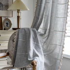 KaroLuxe: Checked Curtain with Tassels – Semi-Transparent & Decorative for Living Room & Bedroom