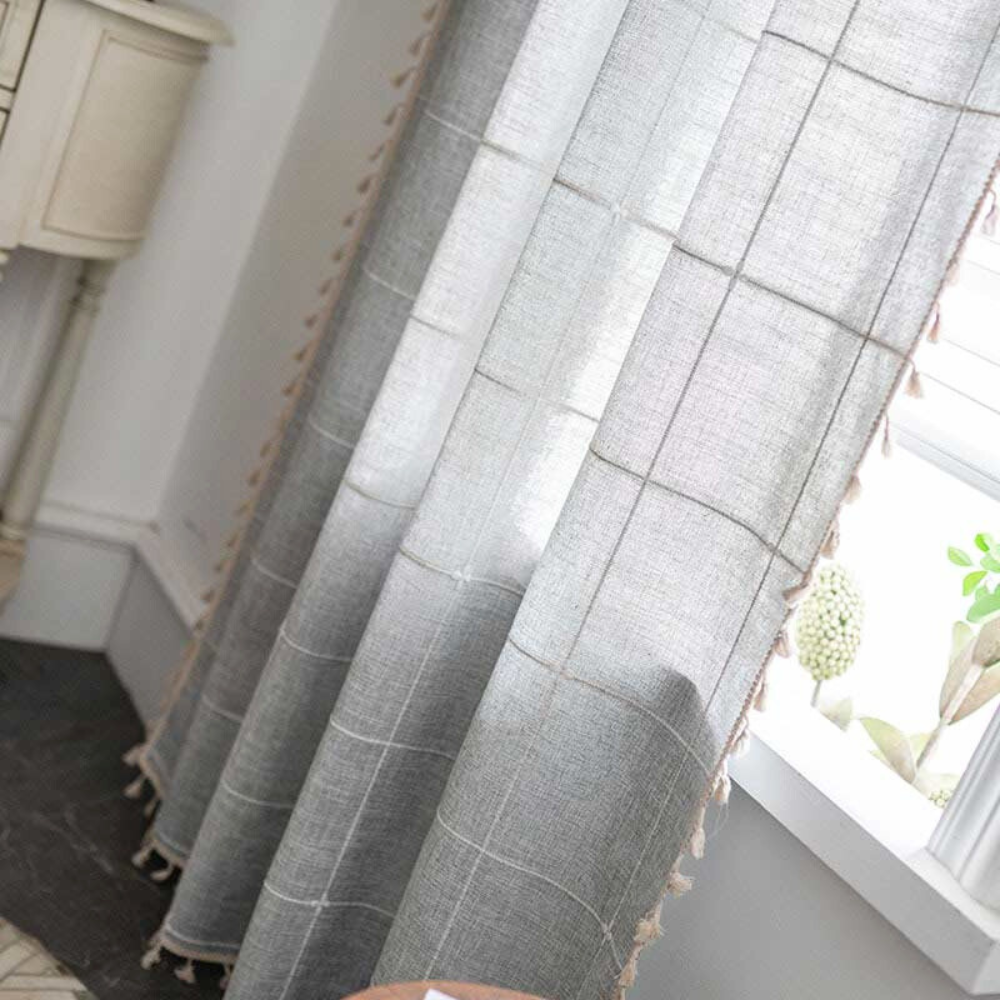 KaroLuxe: Checked Curtain with Tassels – Semi-Transparent & Decorative for Living Room & Bedroom