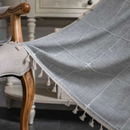 KaroLuxe: Checked Curtain with Tassels – Semi-Transparent & Decorative for Living Room & Bedroom