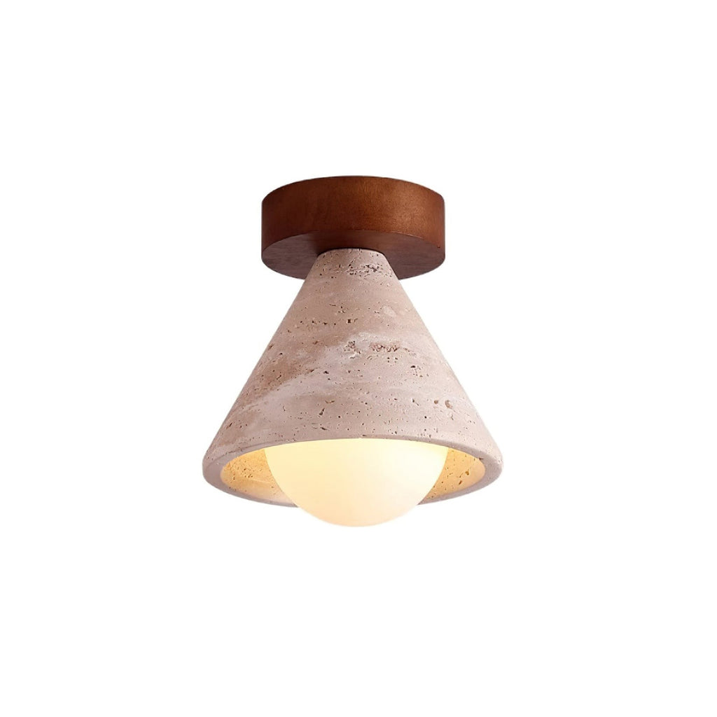 Travertine & Walnut Flush Ceiling Light