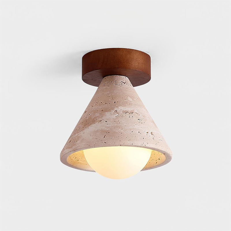 Travertine & Walnut Flush Ceiling Light