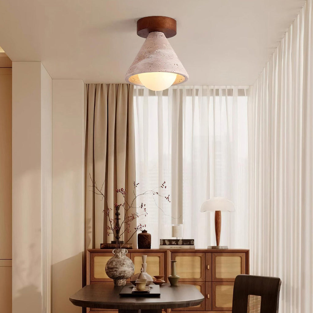 Travertine & Walnut Flush Ceiling Light
