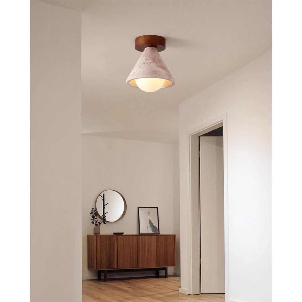 Travertine & Walnut Flush Ceiling Light