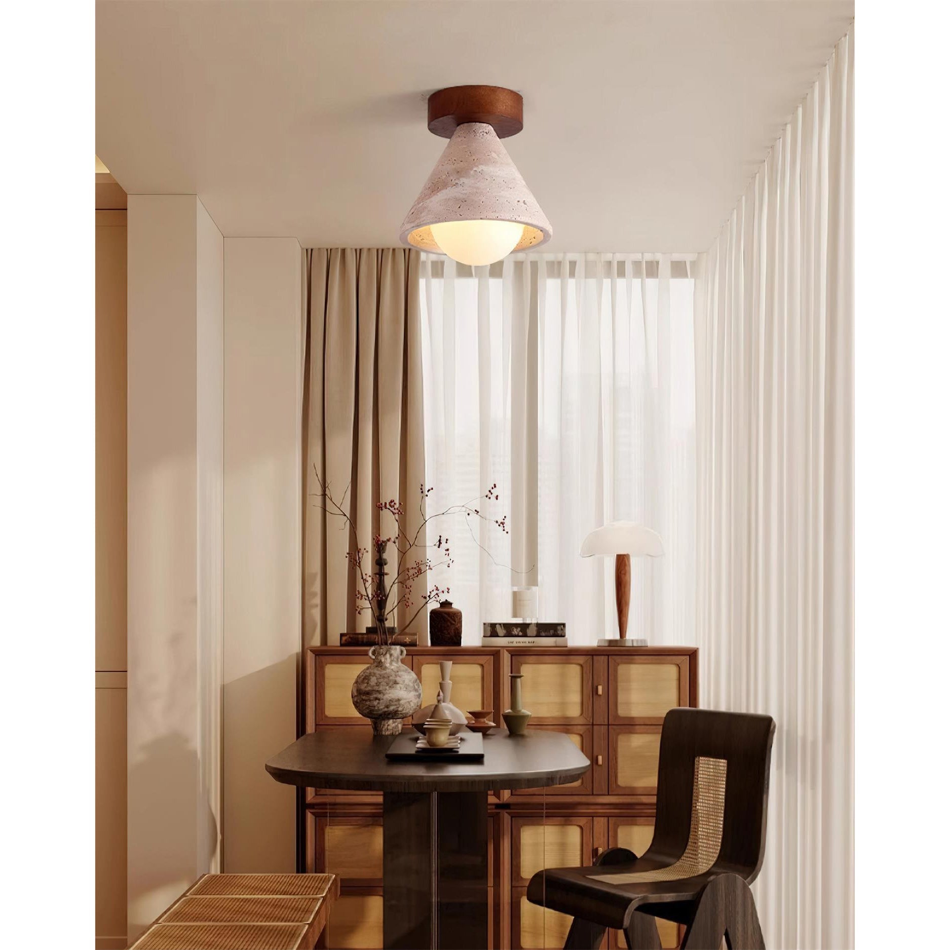 Travertine & Walnut Flush Ceiling Light