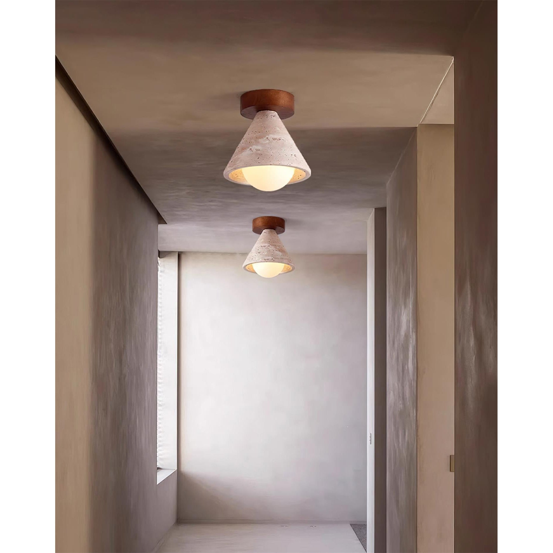 Travertine & Walnut Flush Ceiling Light