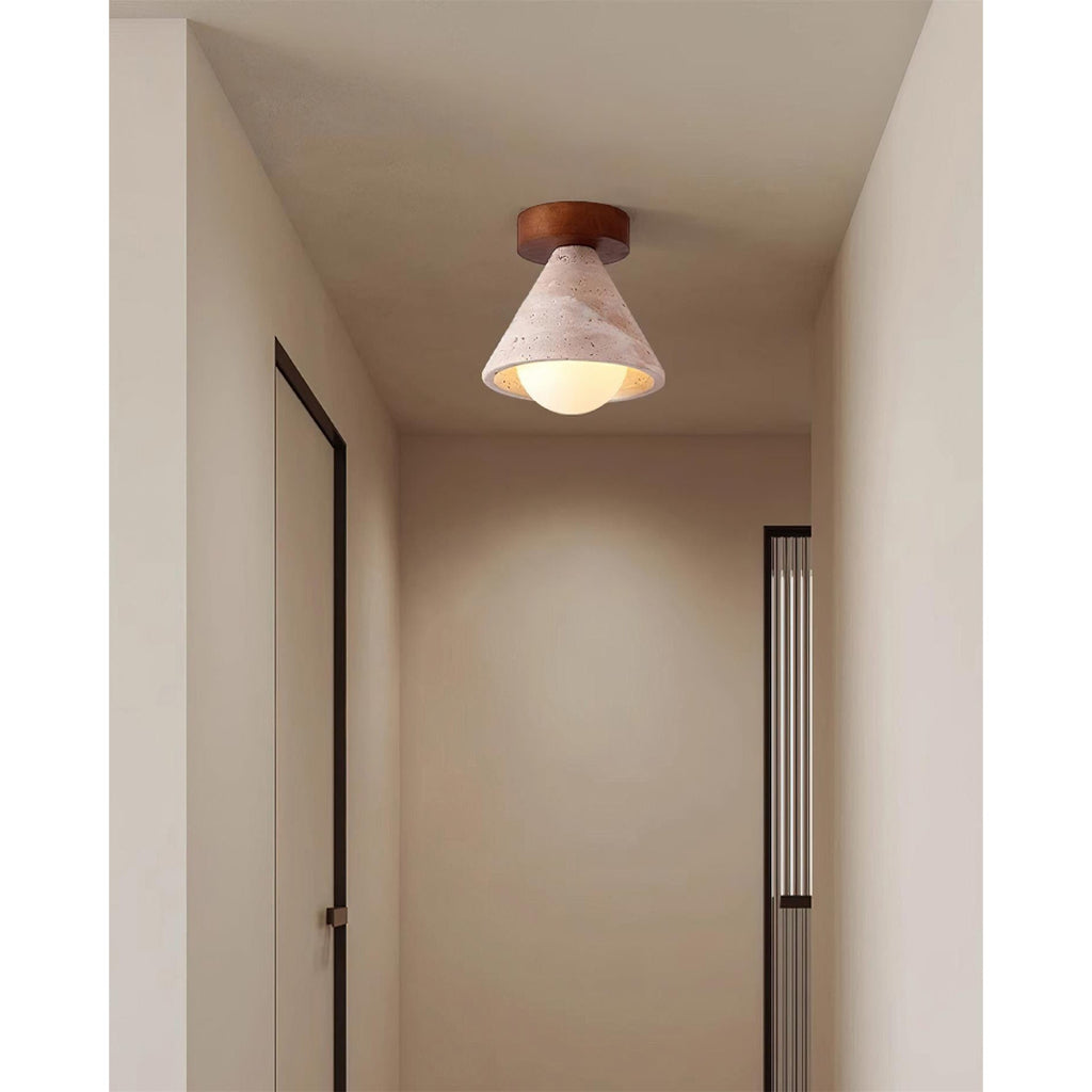 Travertine & Walnut Flush Ceiling Light