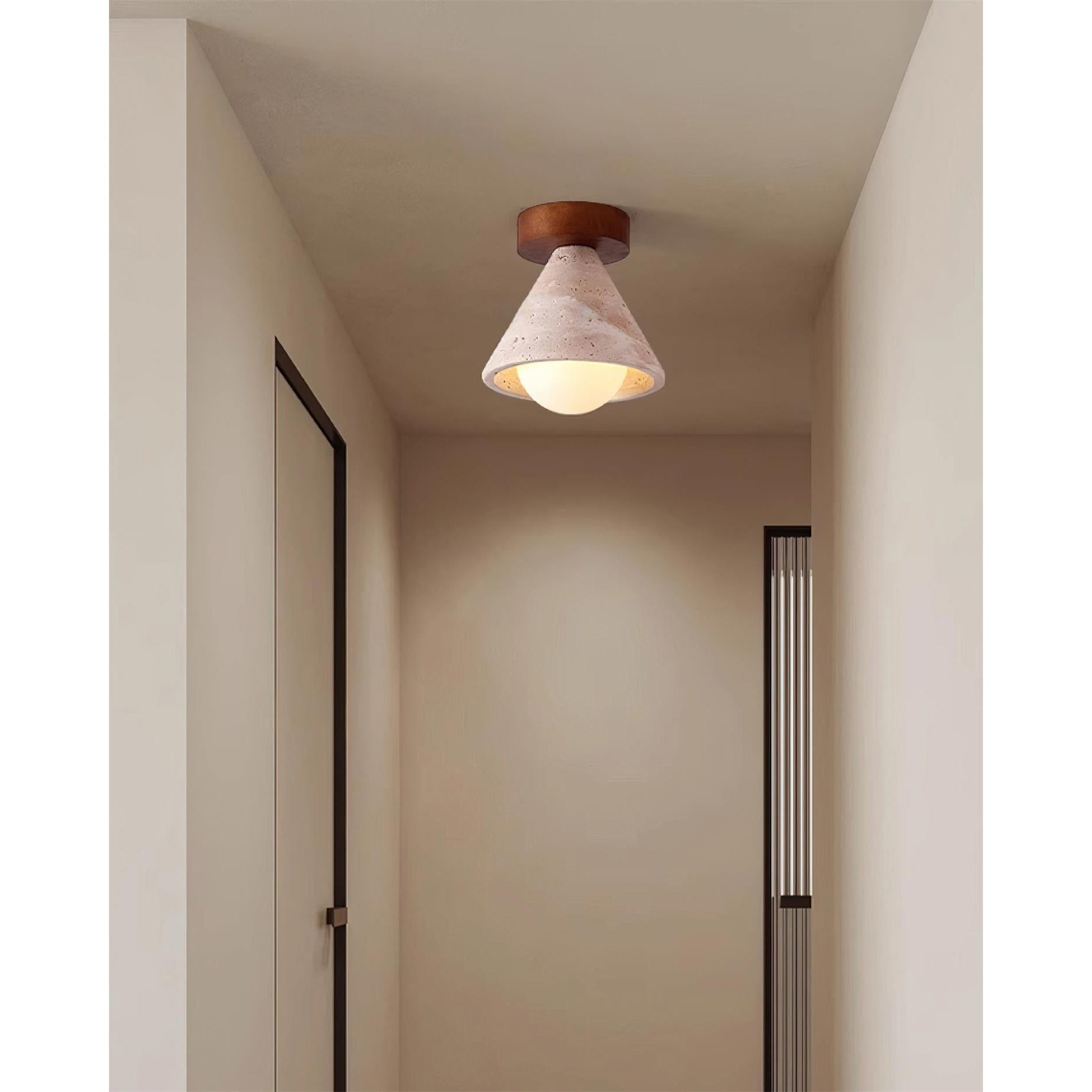 Travertine & Walnut Flush Ceiling Light