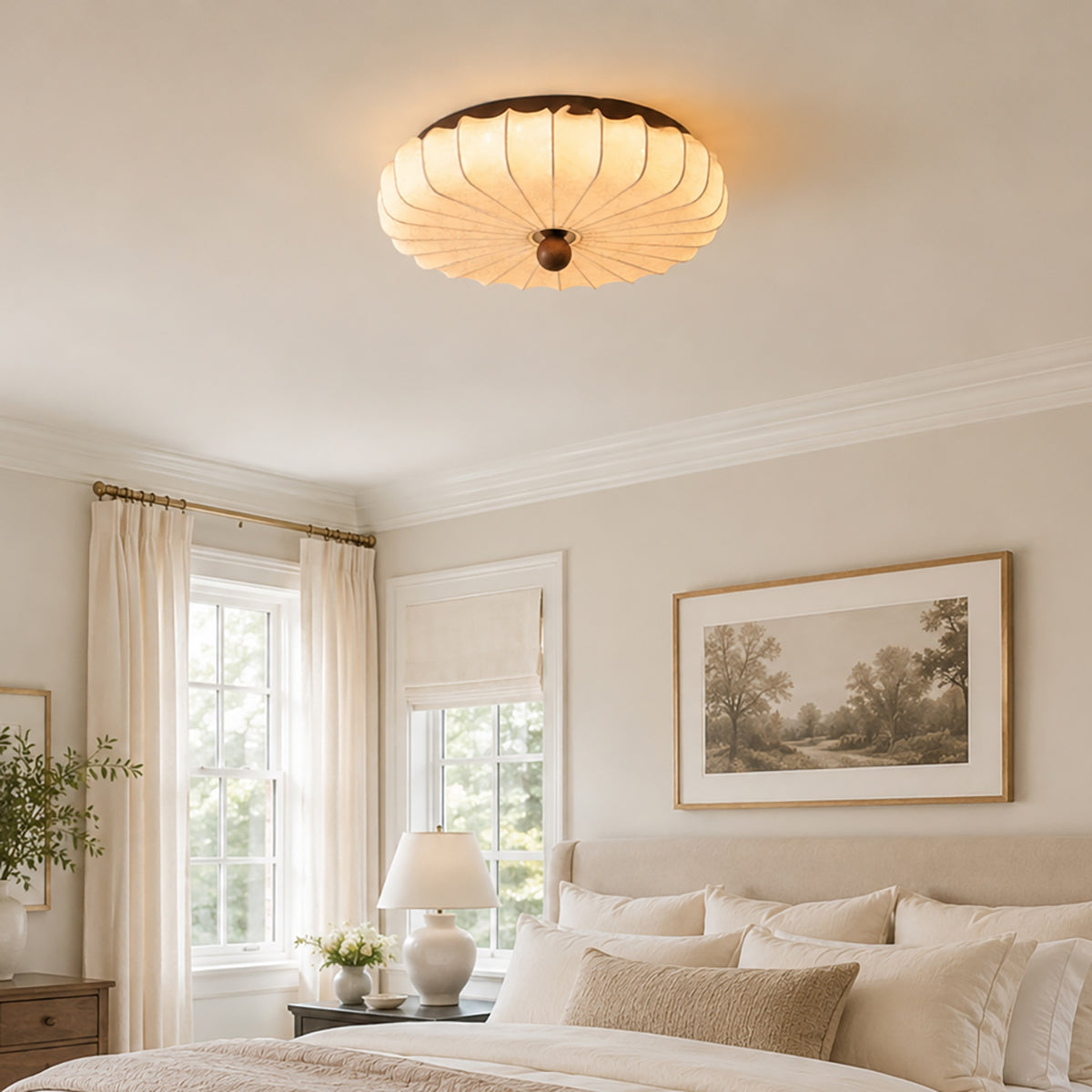 Pleated Fabric Semi-Flush Ceiling Light