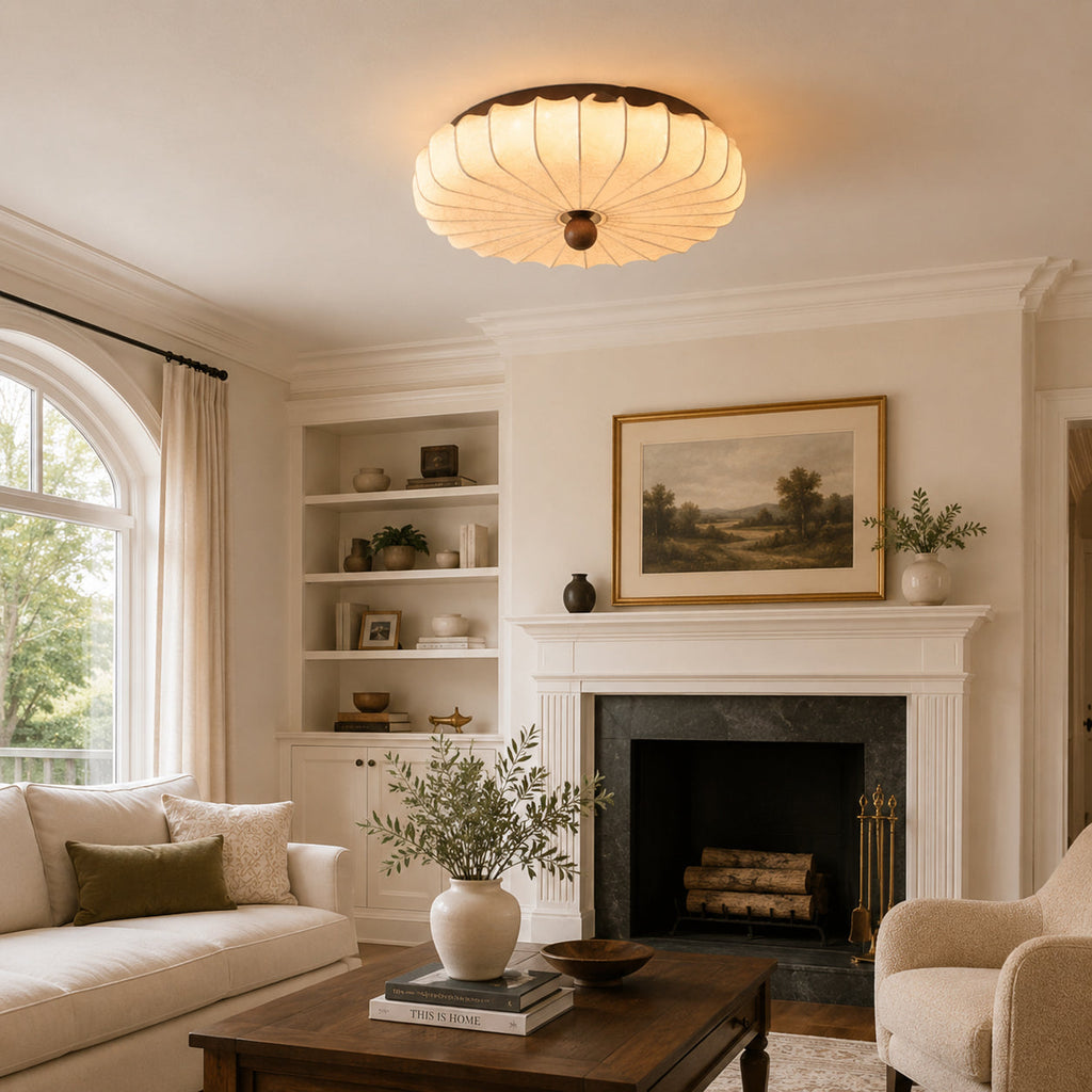 Pleated Fabric Semi-Flush Ceiling Light