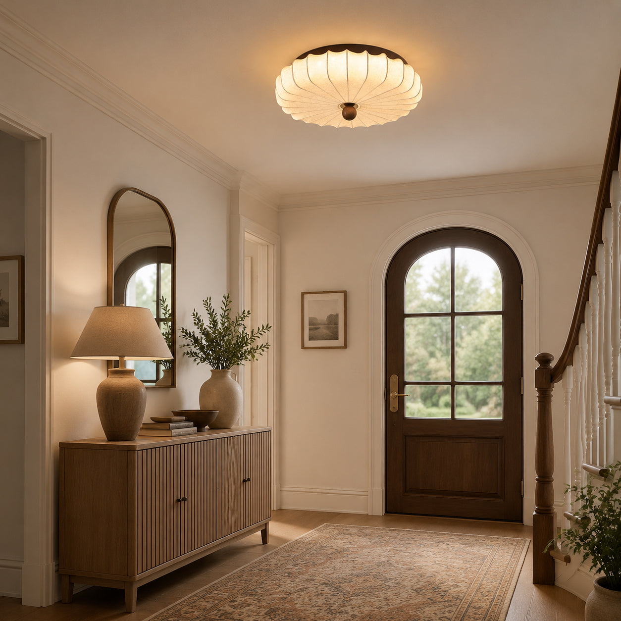 Pleated Fabric Semi-Flush Ceiling Light