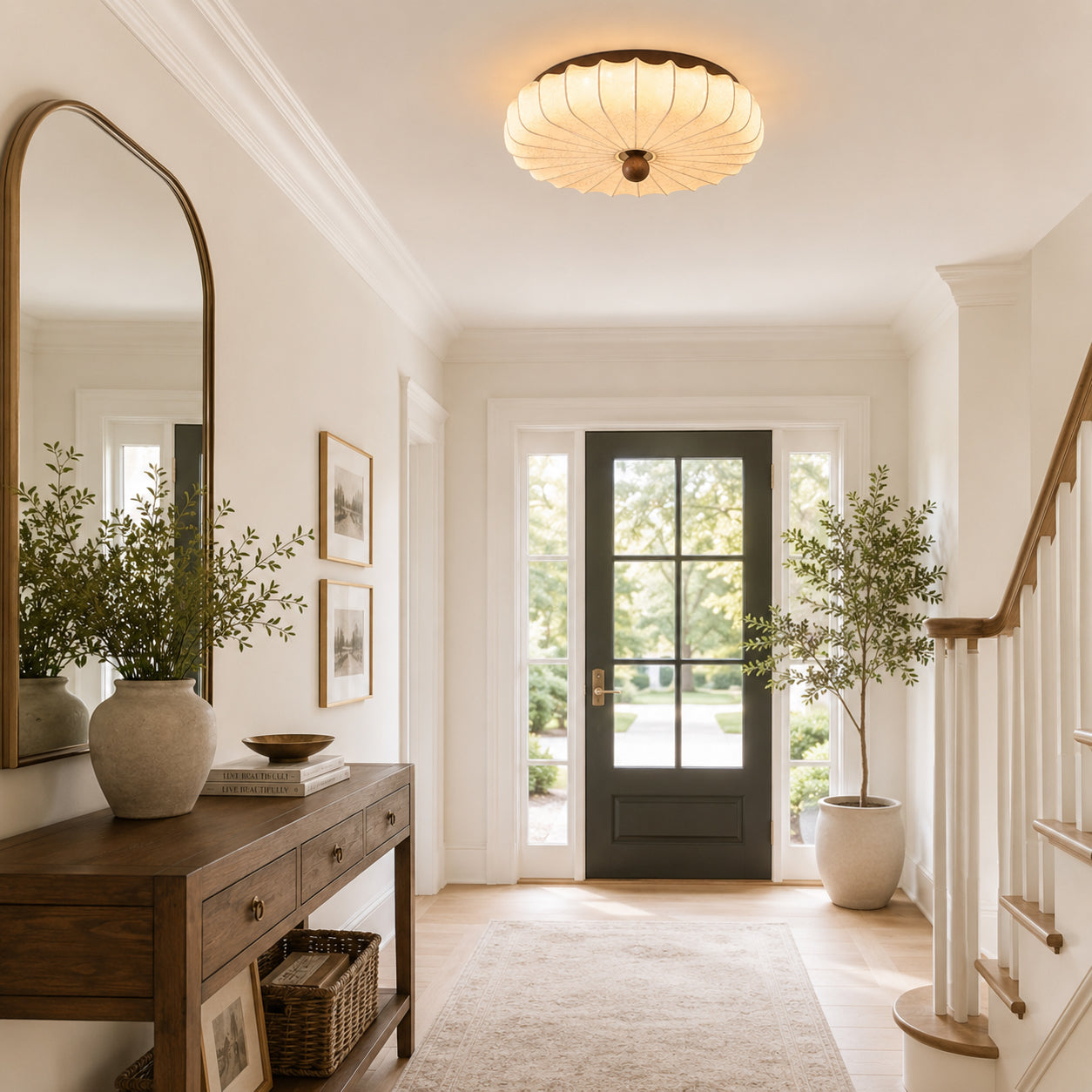 Pleated Fabric Semi-Flush Ceiling Light
