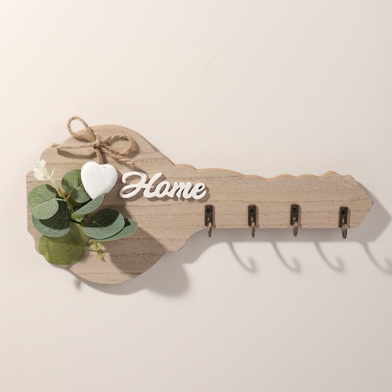 Wall Mounted Key Holder Composite Wood 4 Antique Style Hooks Decorative Front Panel