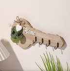 Wall Mounted Key Holder Composite Wood 4 Antique Style Hooks Decorative Front Panel