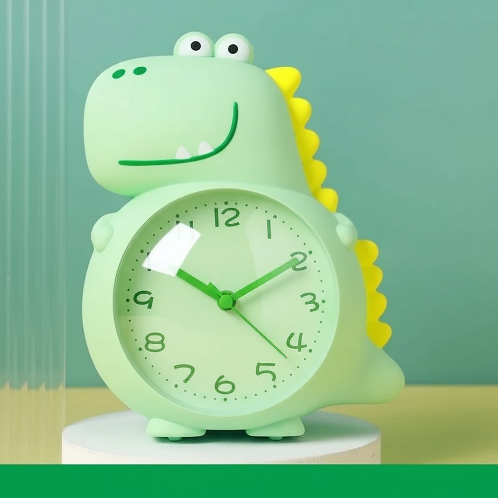 Kids Dinosaur Alarm Clock, Silent Mechanism, Dual Alarm Tones