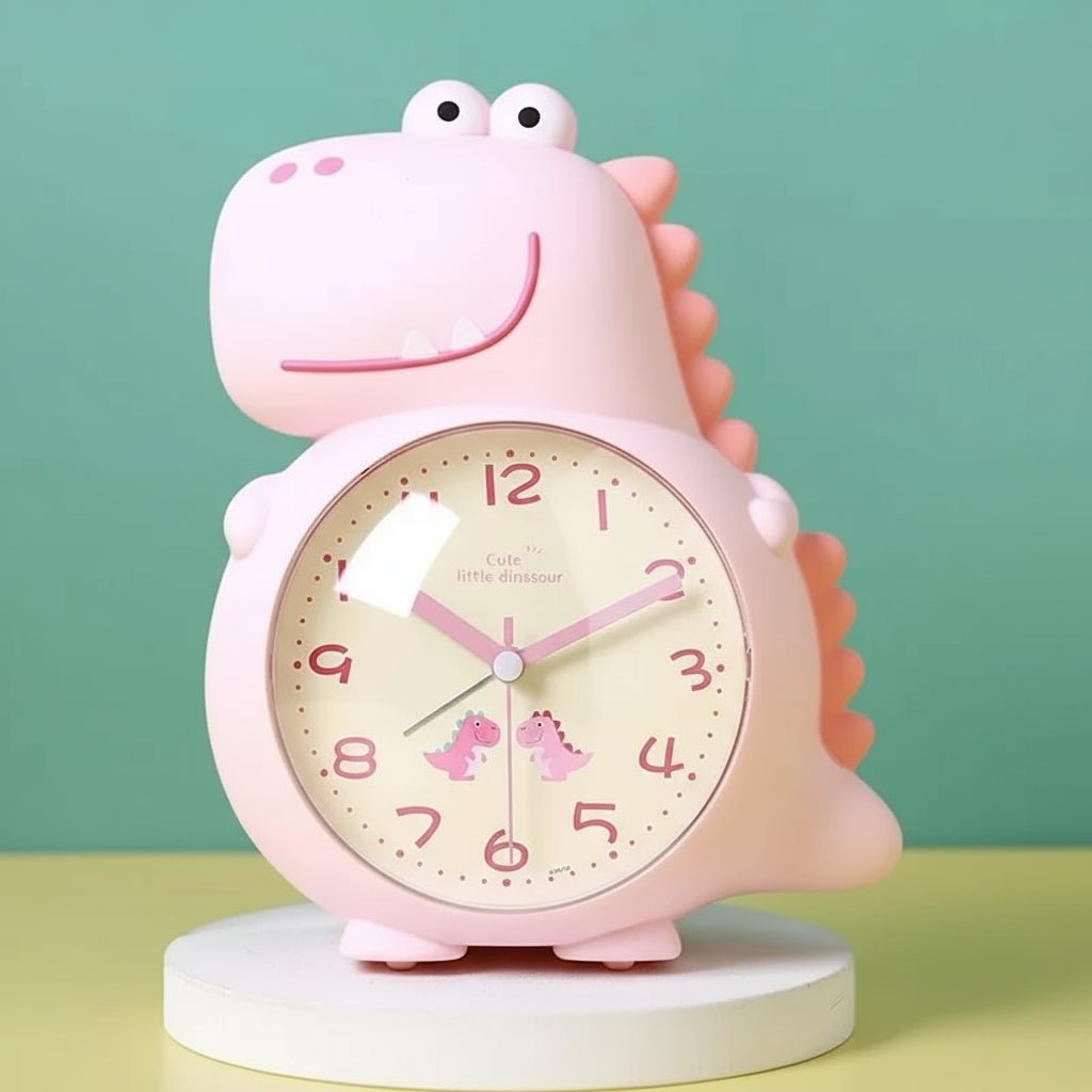 Kids Dinosaur Alarm Clock, Silent Mechanism, Dual Alarm Tones