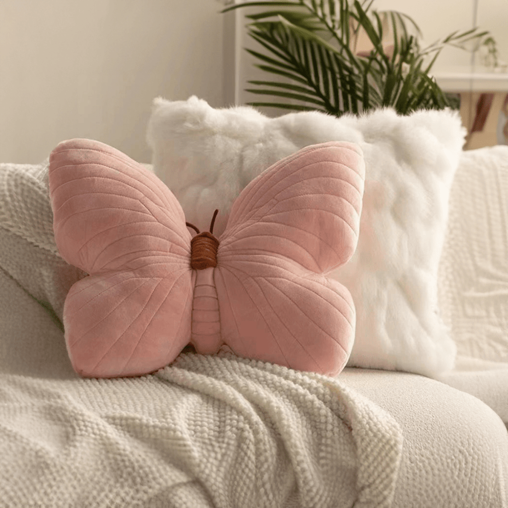 Kids Butterfly Cushion Plush Polyester Cotton Pillow Pink Purple