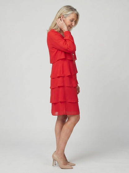 Elegant Layered Dress for Women Long-Sleeve Knee-Length
