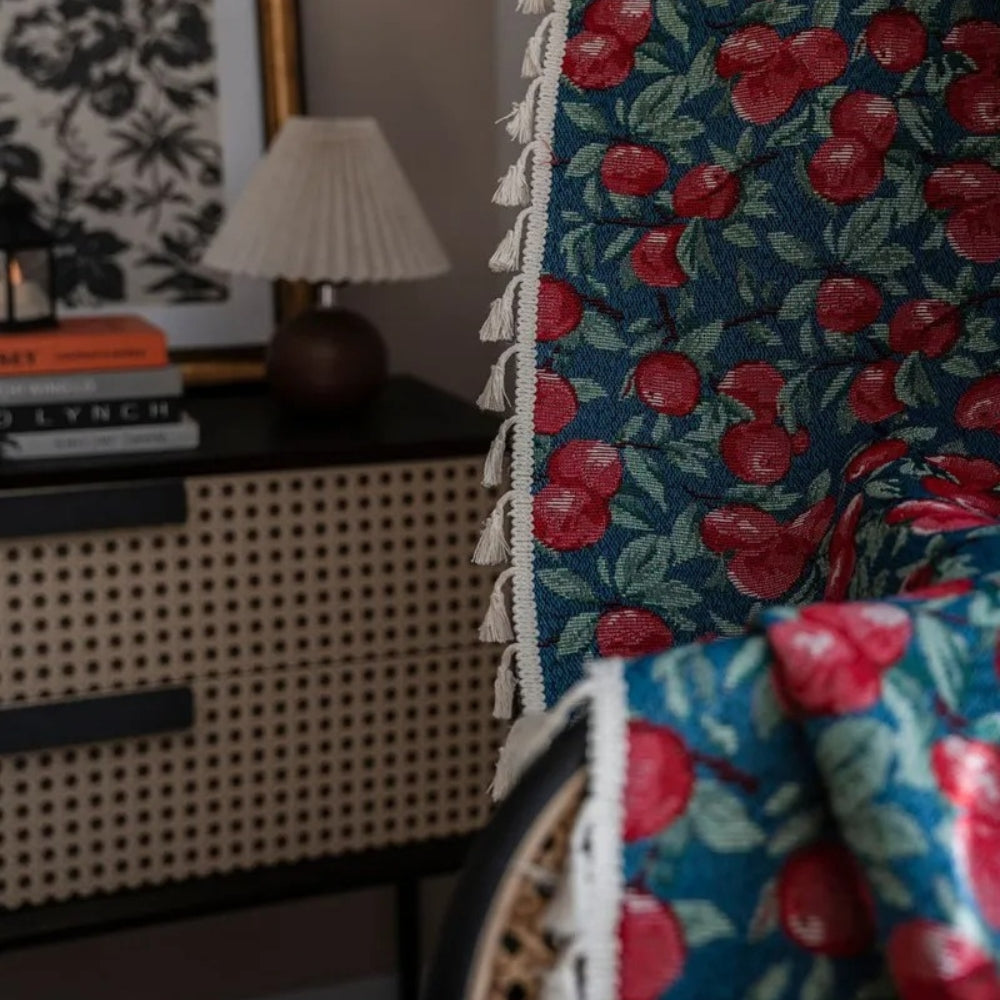 Cherry Blossom: Curtain with Floral Pattern & Tassels – Decorative in Vintage Style for Living Room
