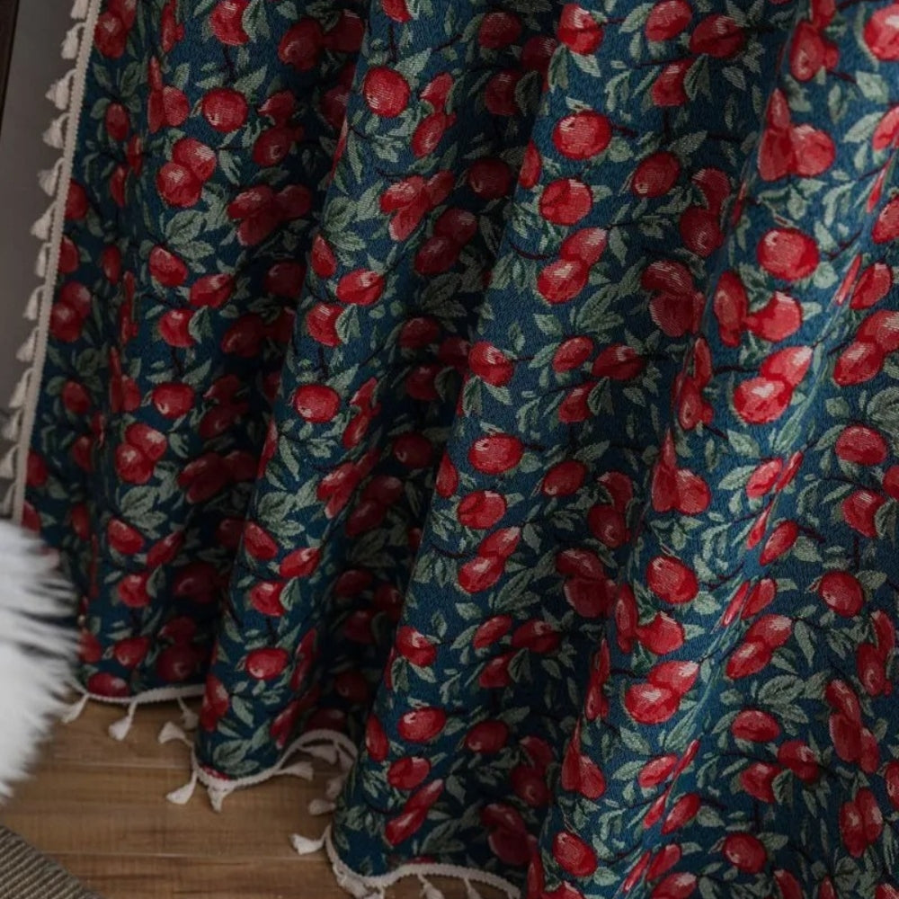 Cherry Blossom: Curtain with Floral Pattern & Tassels – Decorative in Vintage Style for Living Room