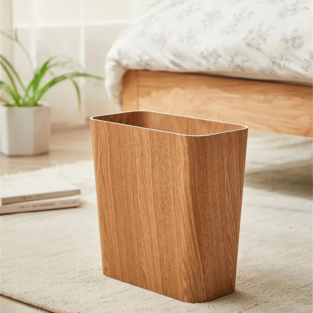 Kitchen Trash Can, Wood-Grain Finish, Dual-Layer Design, Optional Rotating Lid