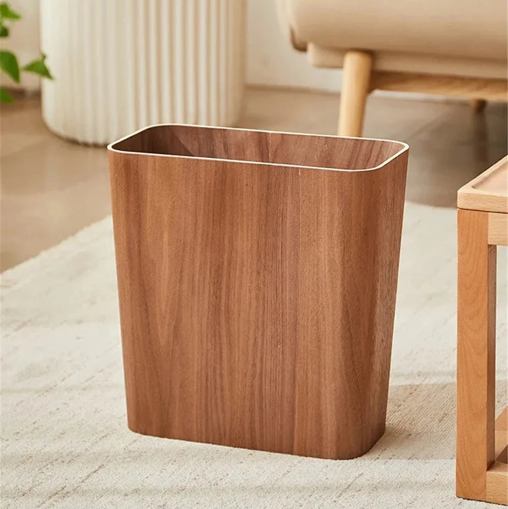 Kitchen Trash Can, Wood-Grain Finish, Dual-Layer Design, Optional Rotating Lid